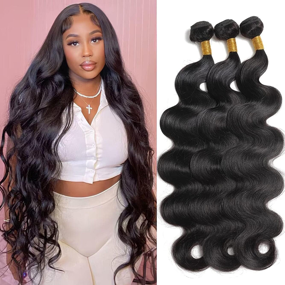Body Wave Bundles Human Hair 18 20 22 Inch 10A Brazilian Body Wave Human Hair Bundles 100% Unprocessed Full and Thick
