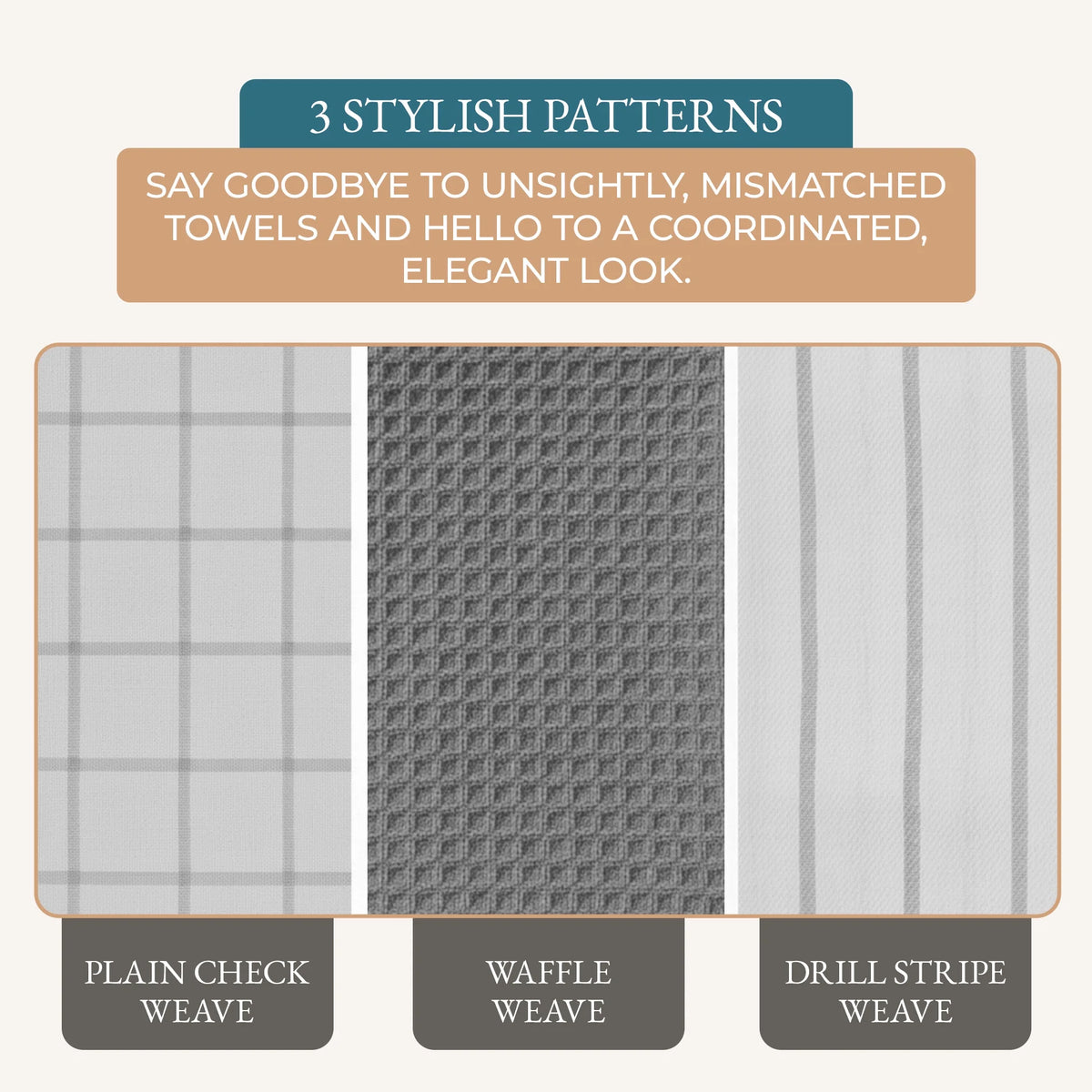 Kitchen Towels Set - Pack of 6 Cotton Dish Towels for Drying Dishes, 18”X 28”, Kitchen Hand Towels, Quick Drying Kitchen Towel Set - Grey