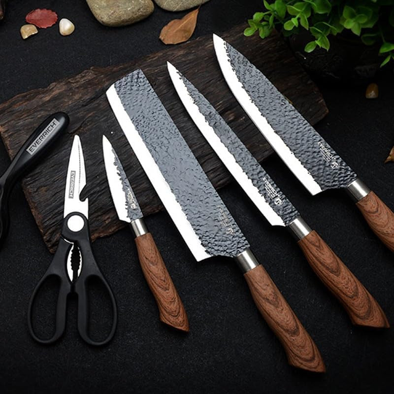 6 PCS Kitchen Knife Sets, Steel Kitchen Knives Set Tools Forged Kitchen Knife Scissors Ceramic Peeler Chef Slicer Knife Gift Case