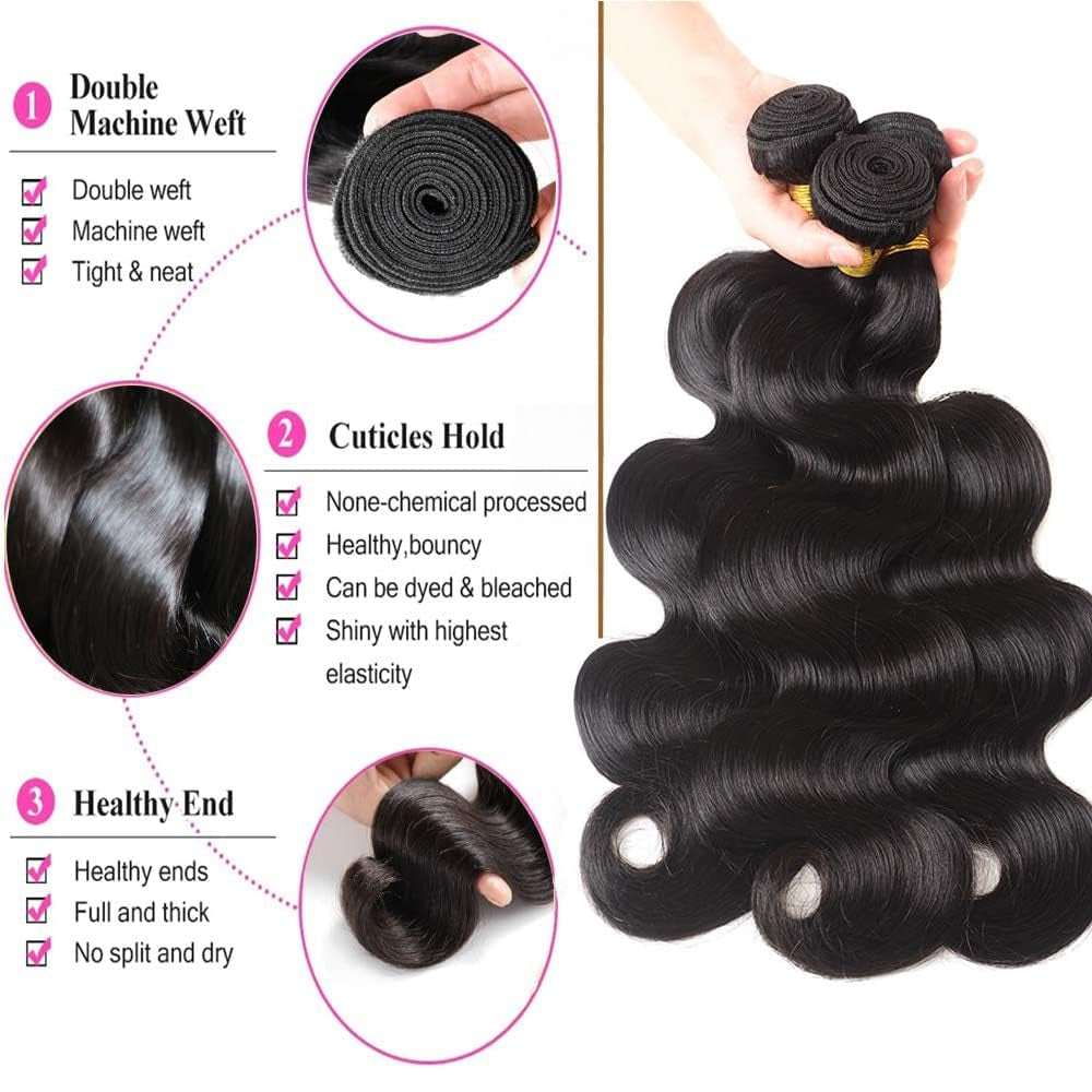 Body Wave Bundles Human Hair 18 20 22 Inch 10A Brazilian Body Wave Human Hair Bundles 100% Unprocessed Full and Thick