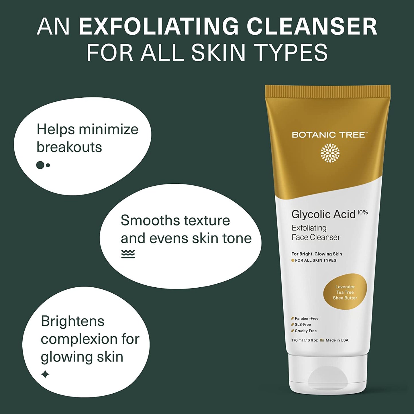 Glycolic Acid Face Wash - Facial Cleanser and Scrub - 10% Glycolic Acid, AHA - Salicylic Cleanser - 6 Fl. Oz