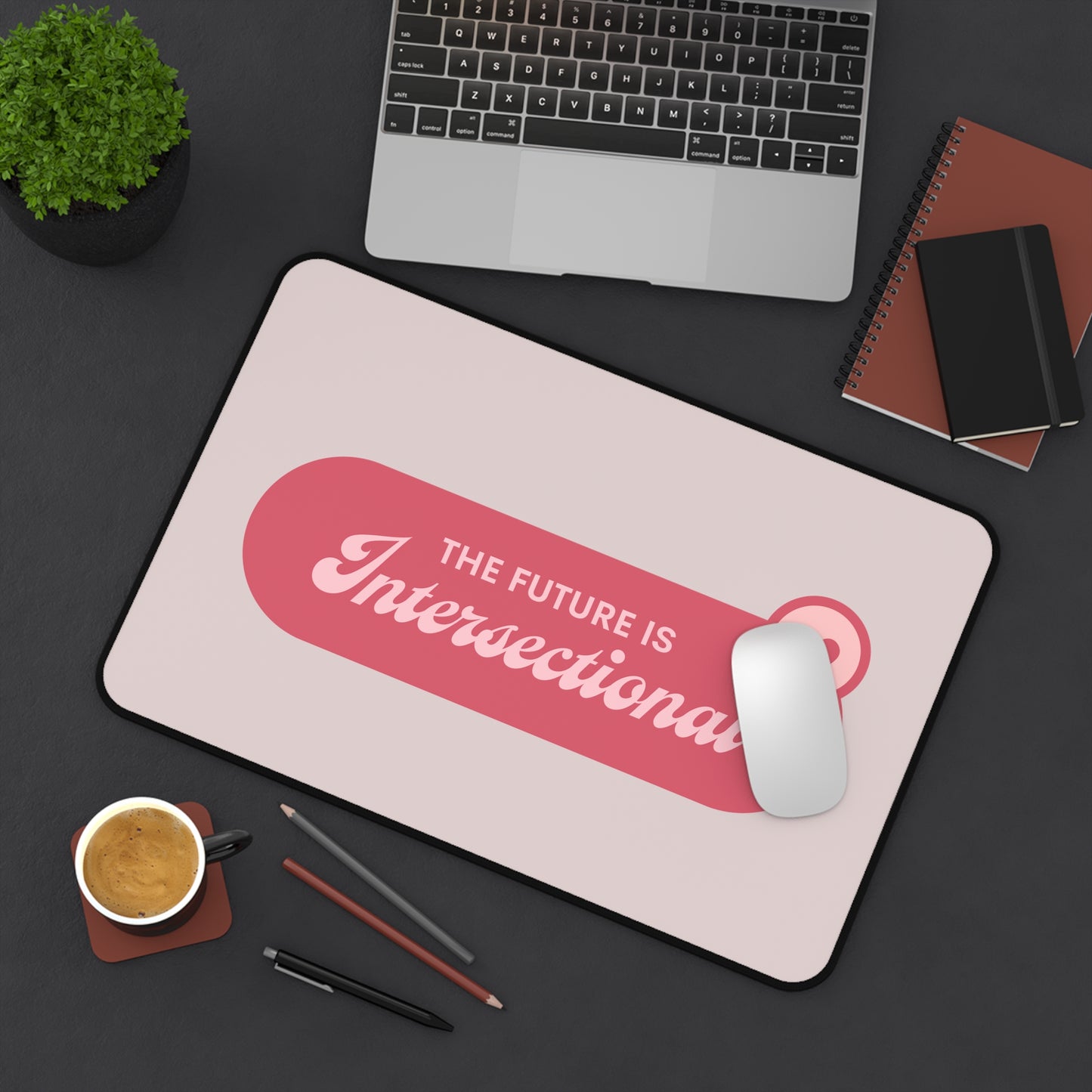 Desk Mat — "The Future Is Intersectional" Pink Feminist Mousepad