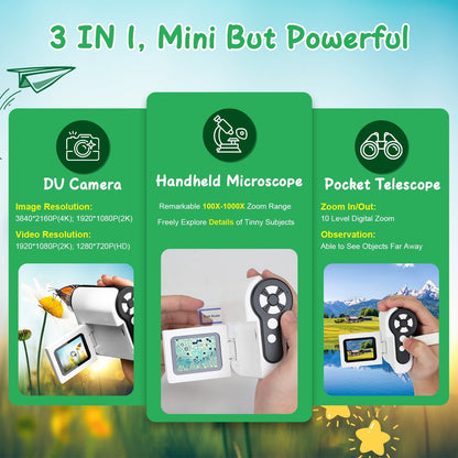 1Pc 3 in 1 Kids Microscope Telescope Camera 1,000X Handheld USB Mini Microscope