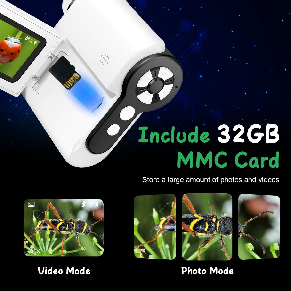 1Pc 3 in 1 Kids Microscope Telescope Camera 1,000X Handheld USB Mini Microscope