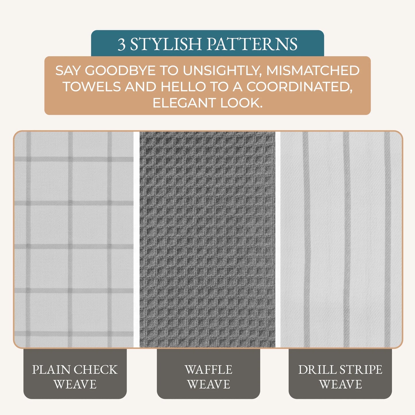 Kitchen Towels Set - Pack of 6 Cotton Dish Towels for Drying Dishes, 18”X 28”, Kitchen Hand Towels, Quick Drying Kitchen Towel Set - Grey