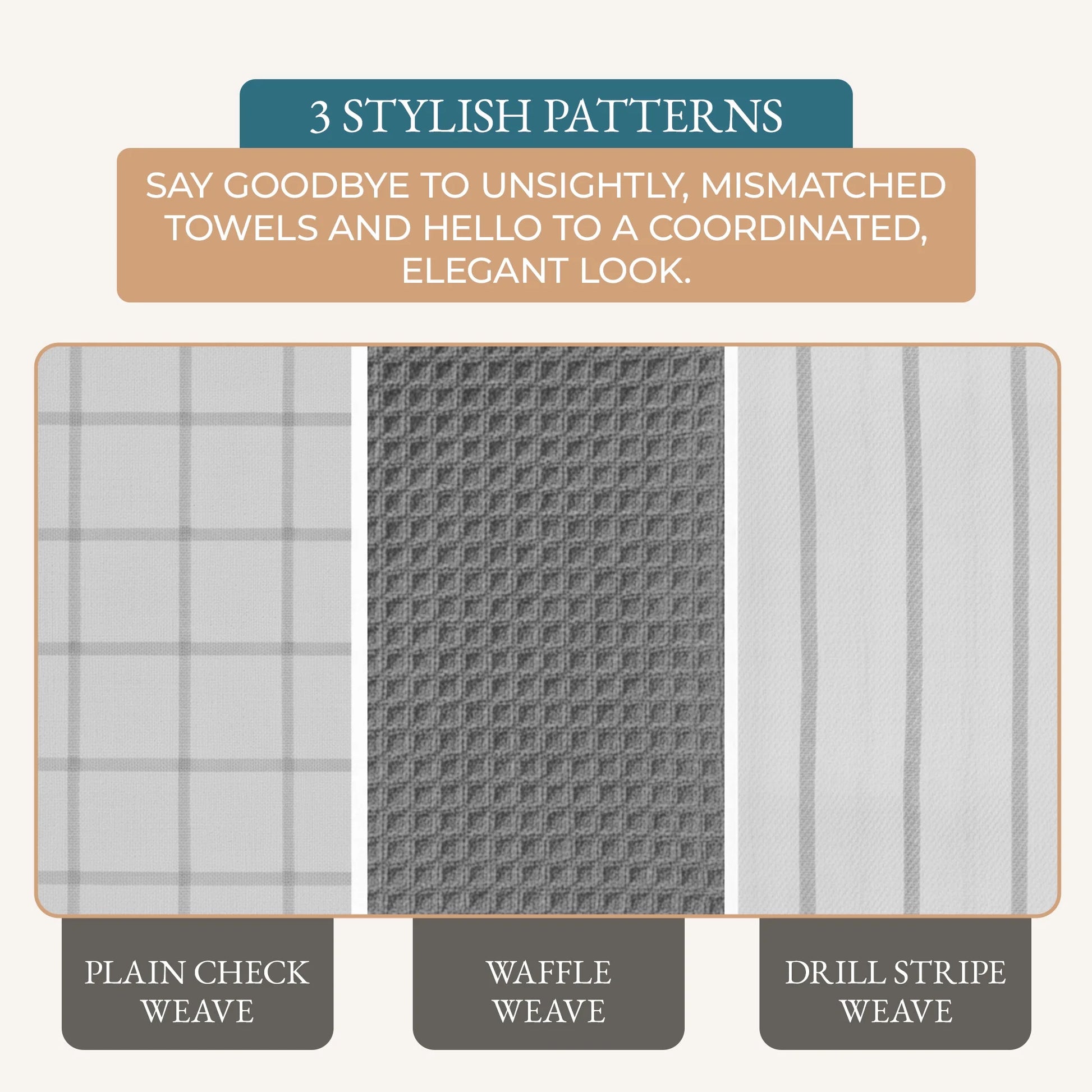 Kitchen Towels Set - Pack of 6 Cotton Dish Towels for Drying Dishes, 18”X 28”, Kitchen Hand Towels, Quick Drying Kitchen Towel Set - Grey