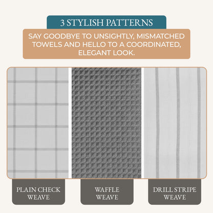 Kitchen Towels Set - Pack of 6 Cotton Dish Towels for Drying Dishes, 18”X 28”, Kitchen Hand Towels, Quick Drying Kitchen Towel Set - Grey