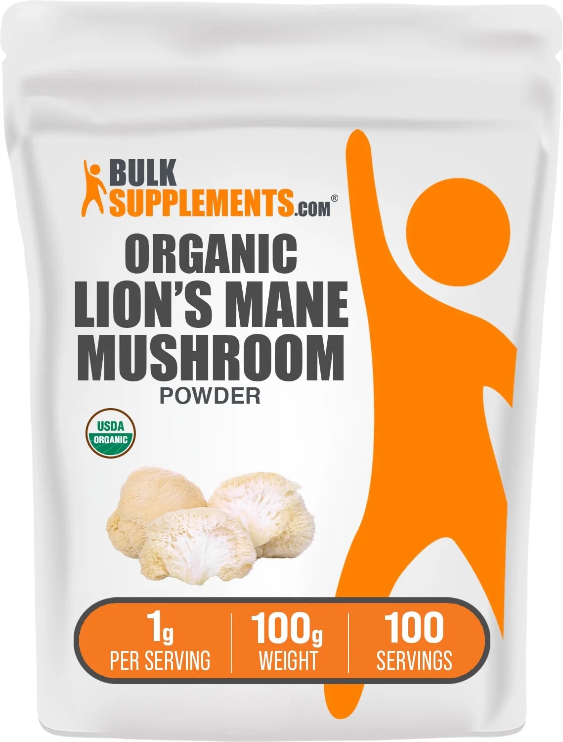Bulksupplements Organic Lion'S Mane Mushroom Powder - Lion'S Mane Mushroom Supplement, Vegan & Gluten Free, 1G per Serving , 100G (3.5 Oz)