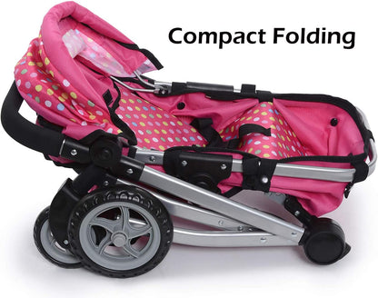 Foldable Pram for Baby Doll with Polka Dots Design with Swiveling Wheel Adjustable Handle
