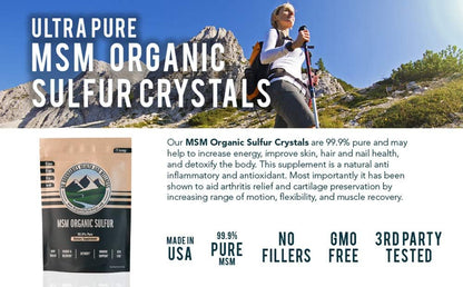 MSM Organic Sulfur Crystals by No Boundaries Health and Wellness – All-Natural, Premium Health Supplement: 99.9% Pure MSM – Benefits: Joint Pain, Allergies, Skin, Hair & Nail Health – No Fillers