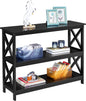 42" L Black Console Table 3-Tier Narrow X-Design Storage Shelves