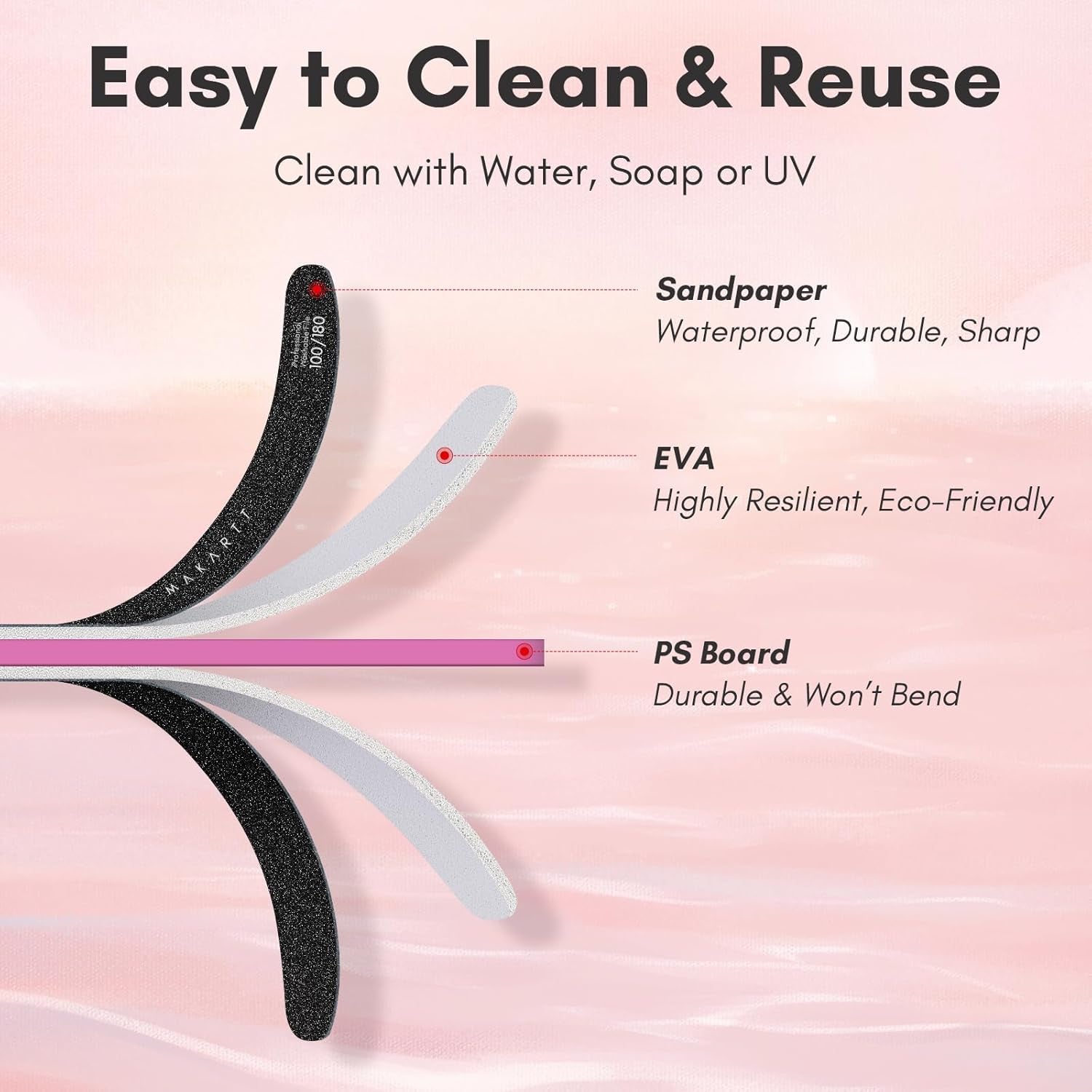 Nail Files 100/180 Grit - 10Pcs Double Sides Black
