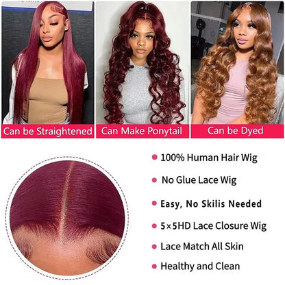 Wear and Go Glueless Wigs Human Hair Pre Plucked Pre Cut 5X5 HD Lace Closure Wigs Human Hair
