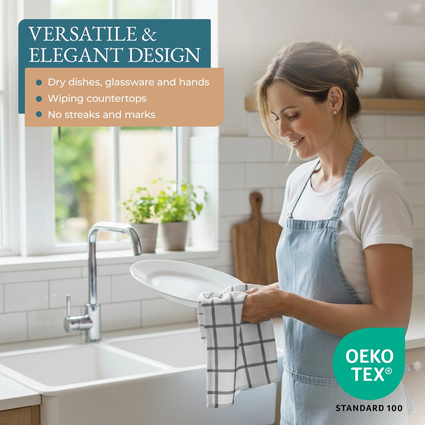 Kitchen Towels Set - Pack of 6 Cotton Dish Towels for Drying Dishes, 18”X 28”, Kitchen Hand Towels, Quick Drying Kitchen Towel Set - Grey