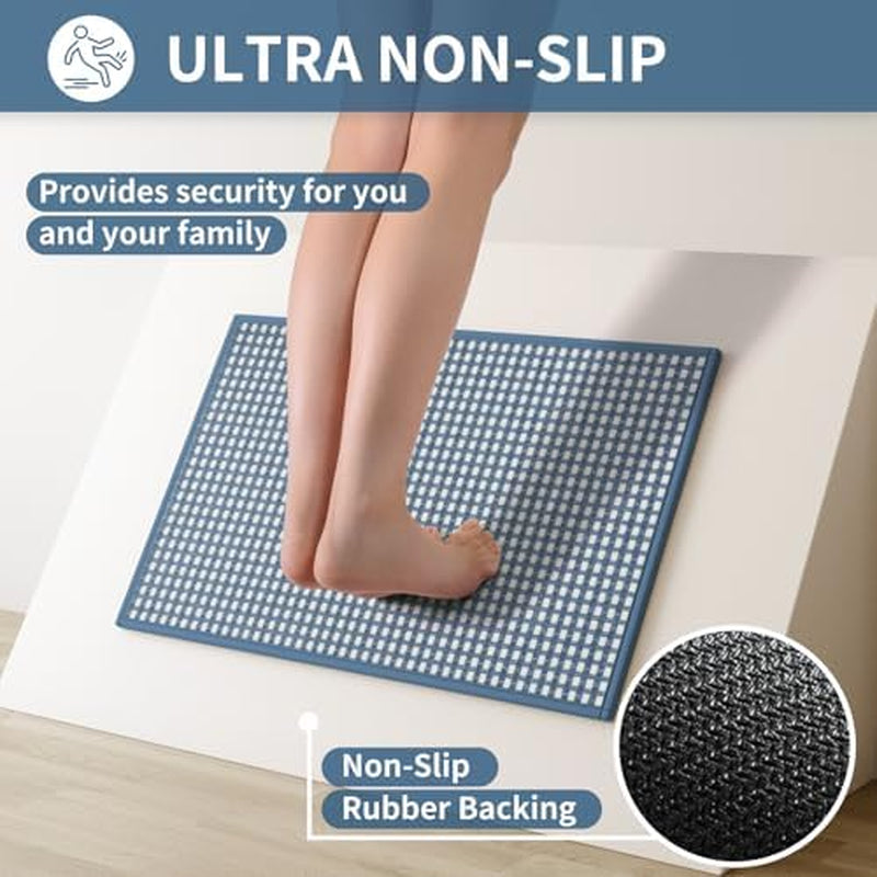 Kitchen Mats for Floor, Super Absorbent Kitchen Rugs Non Slip Washable, Rubber Backing Soft Chenille Braided Kitchen Runner Rug Standing Mat Sink Mat, Easy to Clean, Blue 17"X30"