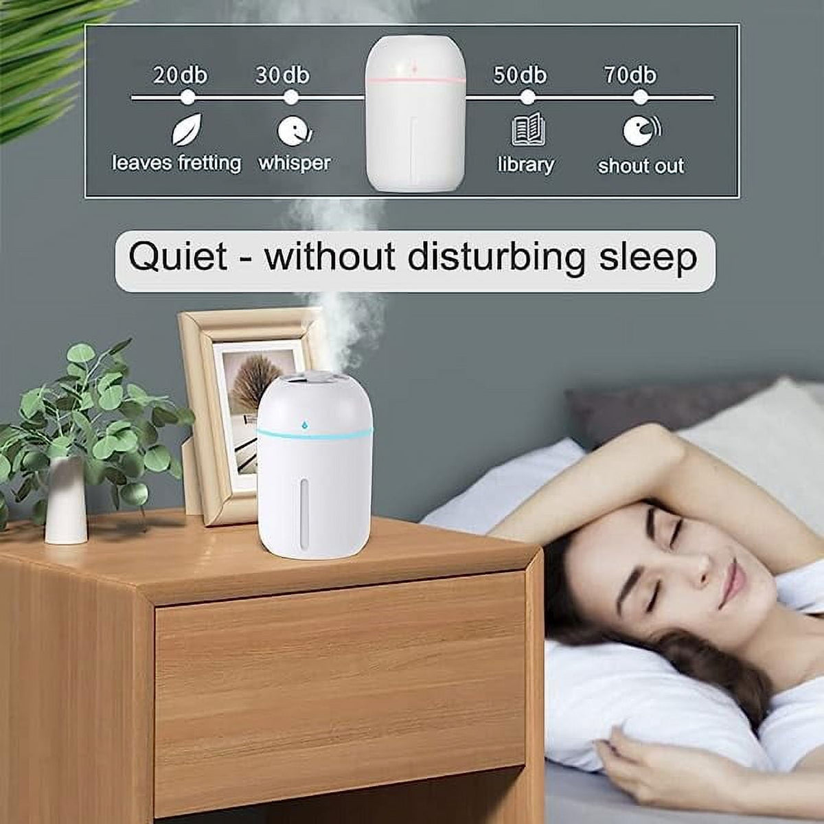 Mini Humidifier, 300Ml Portable Small Humidifiers for Baby, Car Humidifier Diffuser for Travel Plants Bedroom Desk Office