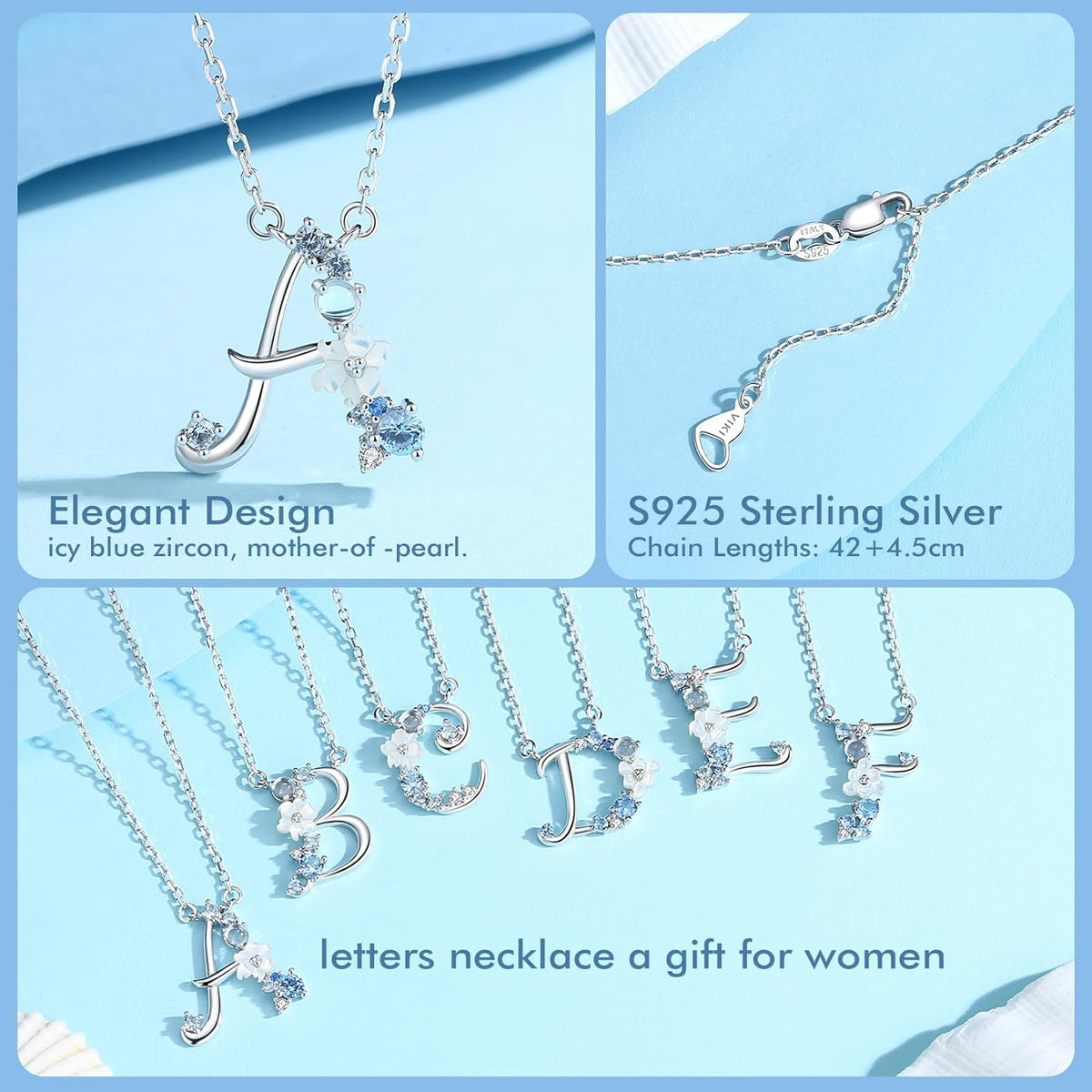 Initial Necklace for Women 925 Sterling Silver Initial a to Z Letter Pendant Necklace 