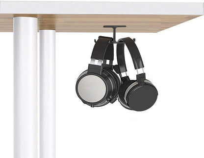Dual Headphone Hanger Stand for under Desk, Aluminum Adhesive Headset Hook Mount with Screw Option