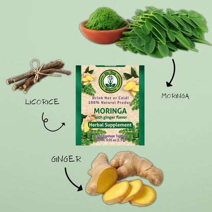 Wellness Moringa Herbal Tea with Ginger Flavor, Vegan, 20 Tea Bags