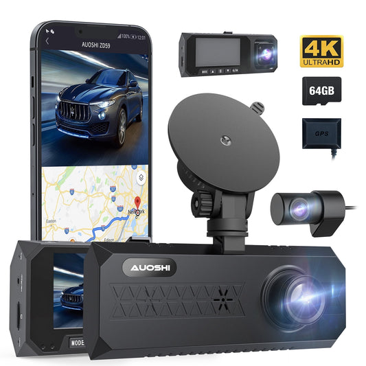 3 Channel Dash Cam Front and Rear, 4K/2.5K + 1080P Premium Car Camera 