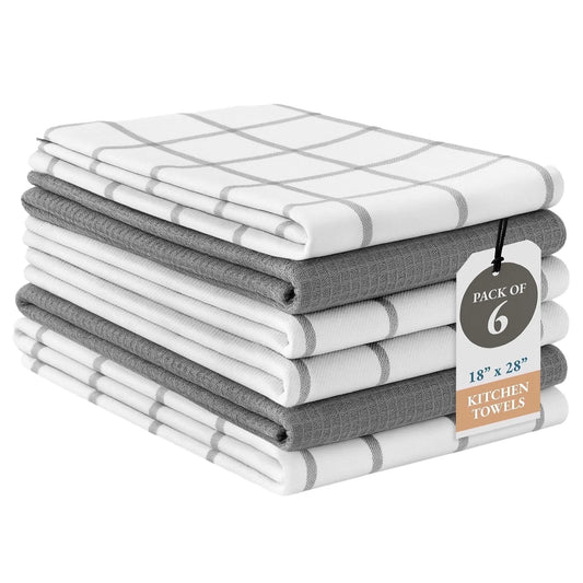 Kitchen Towels Set - Pack of 6 Cotton Dish Towels for Drying Dishes, 18”X 28”, Kitchen Hand Towels, Quick Drying Kitchen Towel Set - Grey