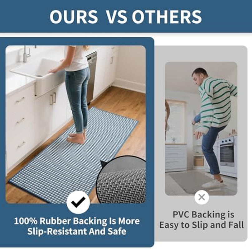Kitchen Mats for Floor, Super Absorbent Kitchen Rugs Non Slip Washable, Rubber Backing Soft Chenille Braided Kitchen Runner Rug Standing Mat Sink Mat, Easy to Clean, Blue 17"X30"