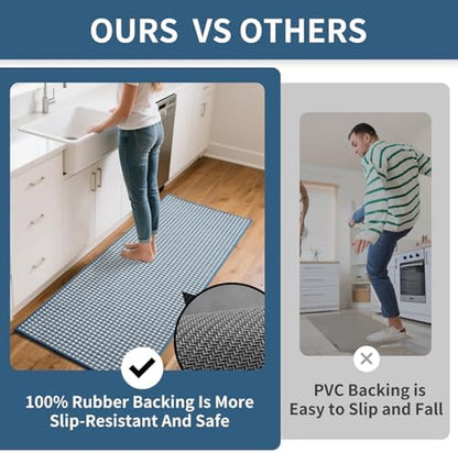 Kitchen Mats for Floor, Super Absorbent Kitchen Rugs Non Slip Washable, Rubber Backing Soft Chenille Braided Kitchen Runner Rug Standing Mat Sink Mat, Easy to Clean, Blue 17"X30"