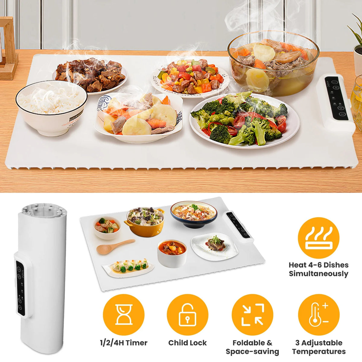 Electric Warming Tray Smart Food Warmer Roll up Heating Pad with Adjustable Temperature Control 