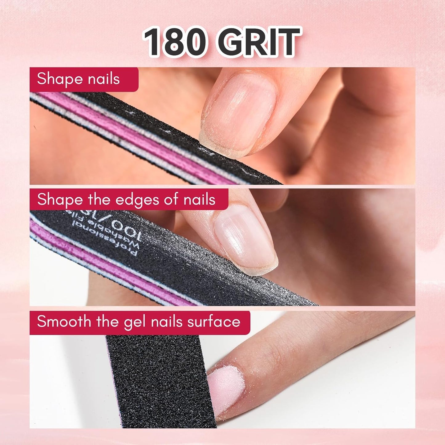 Nail Files 100/180 Grit - 10Pcs Double Sides Black