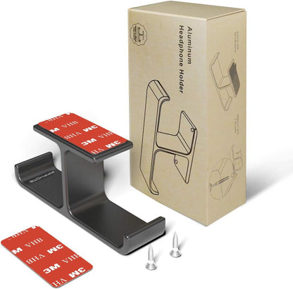 Dual Headphone Hanger Stand for under Desk, Aluminum Adhesive Headset Hook Mount with Screw Option