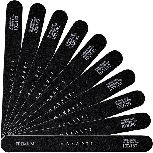 Nail Files 100/180 Grit - 10Pcs Double Sides Black