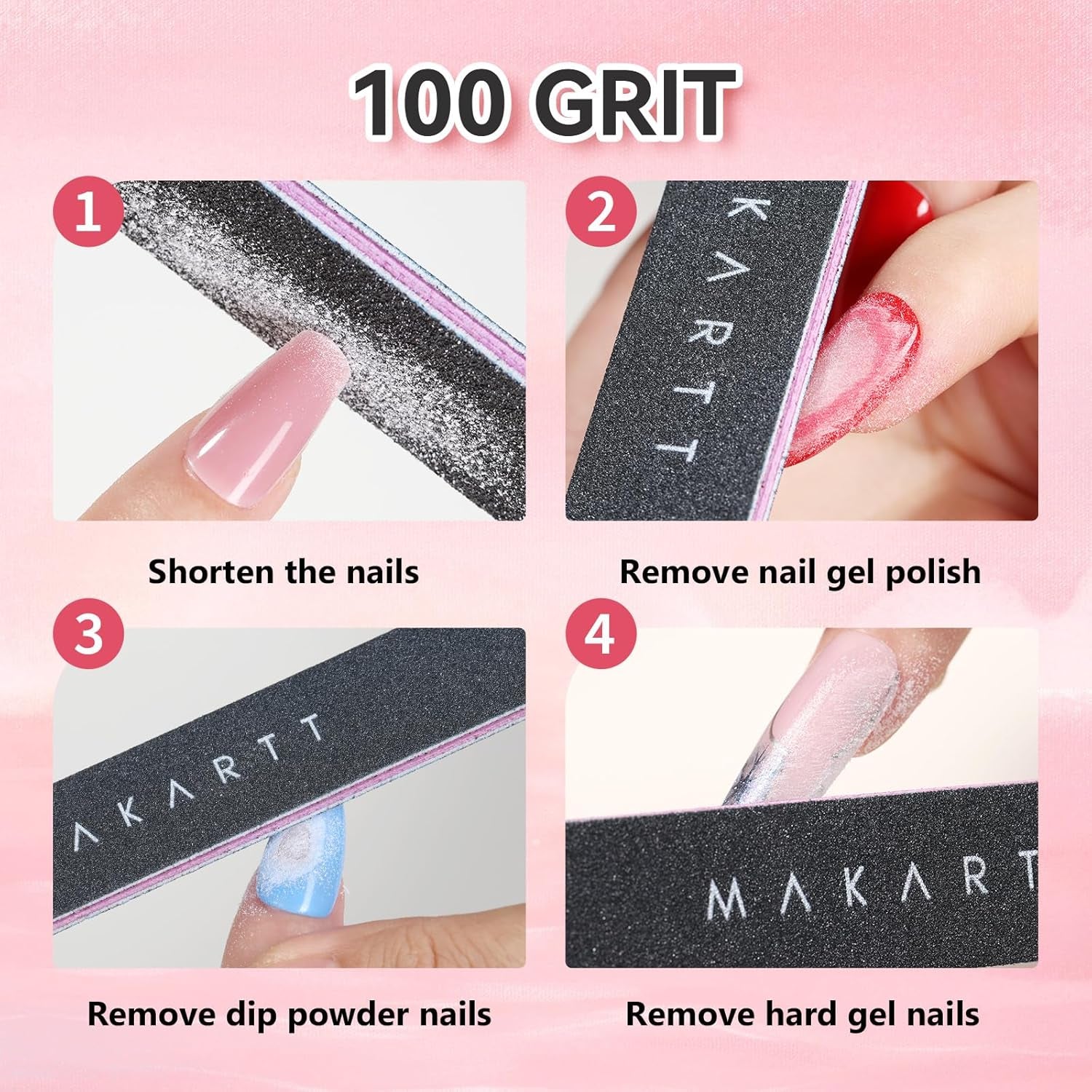 Nail Files 100/180 Grit - 10Pcs Double Sides Black
