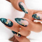 Almond Press Nails - Medium Fake Nails, Nude & Black, Glossy Stick On, Full Cover, 24 Pcs/Set