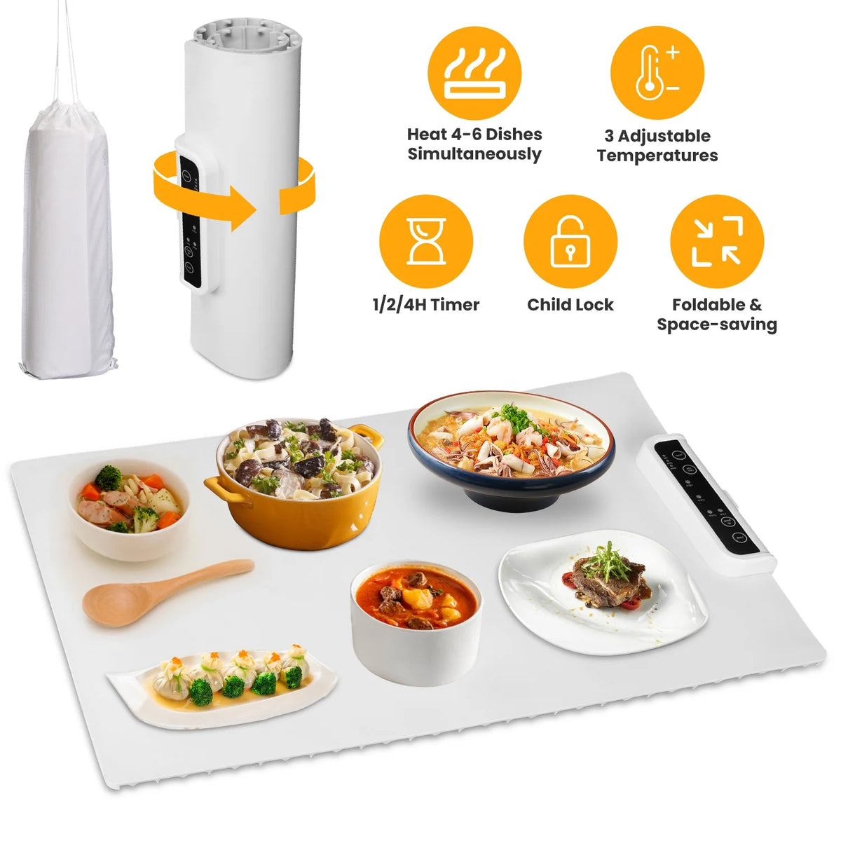 Electric Warming Tray Smart Food Warmer Roll up Heating Pad with Adjustable Temperature Control 