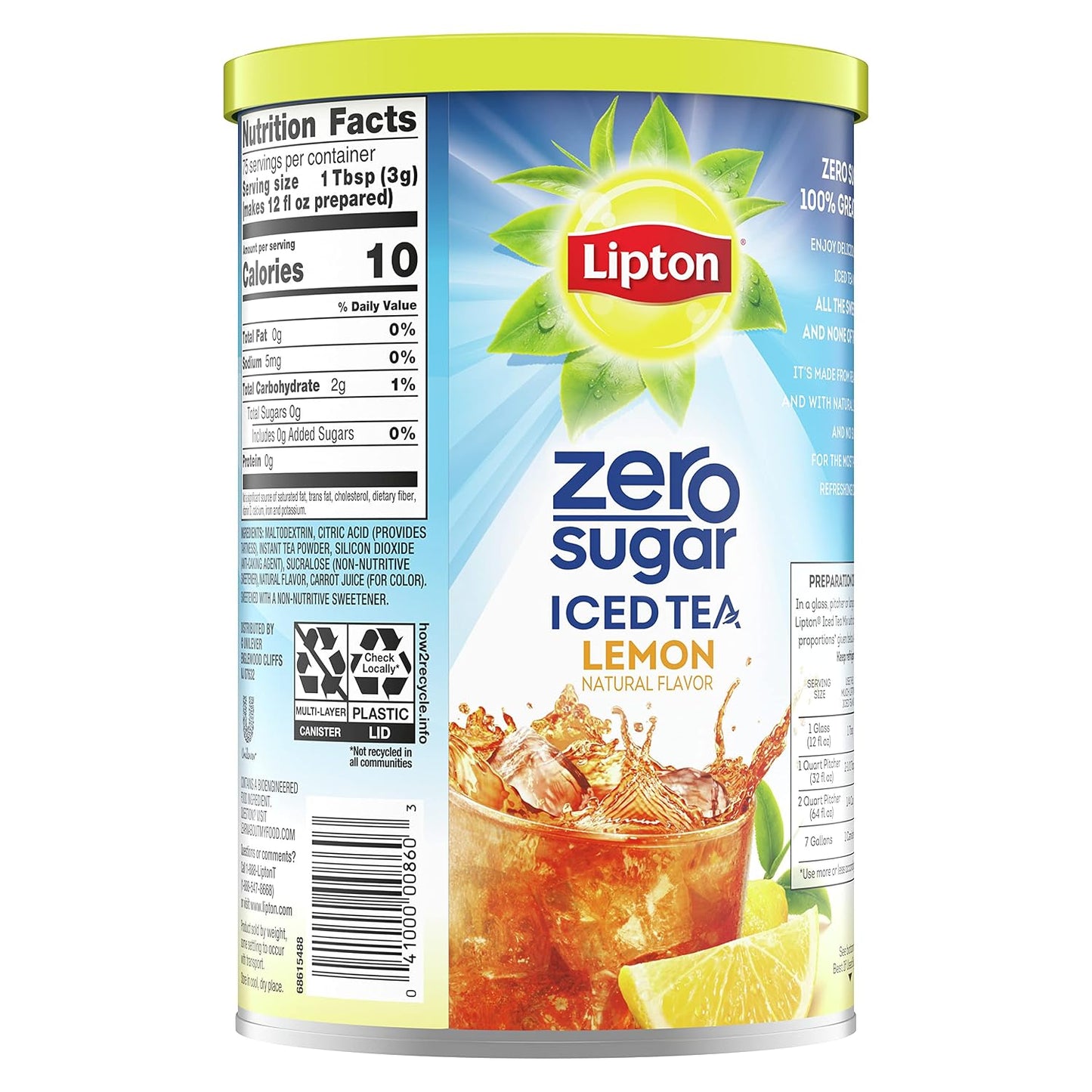 Zero Sugar for Health and Wellness, Low Calorie Lemon Iced Tea Mix, Makes 28 Quarts (Pack of 6)
